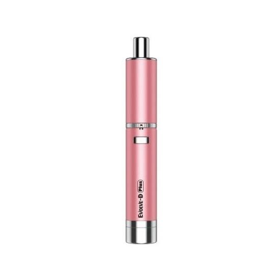 A sleek, cylindrical pink portable dry herb vaporizer with silver metallic accents, standing upright against a white background. This is a color variant of the product.