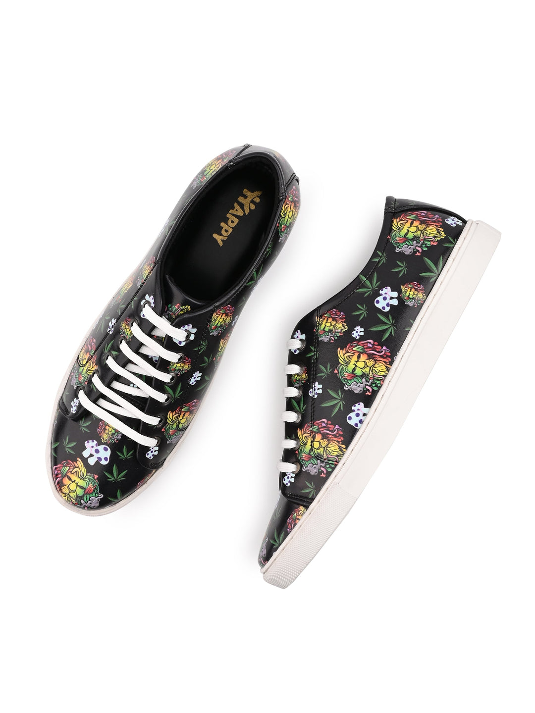 Deep Black Vegan Leather Shoes with Lion Design