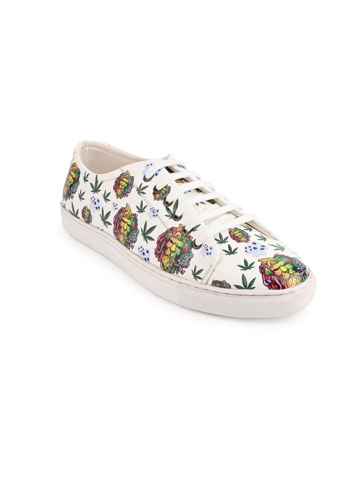Lion Graphic White Vegan Leather Shoes