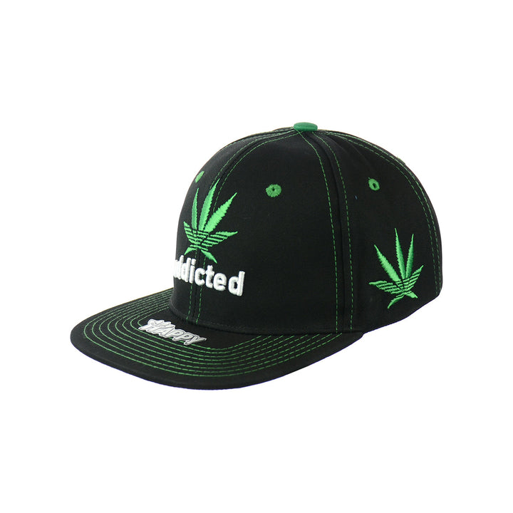 Cotton Snapback Hat with Embroidered Leaf
