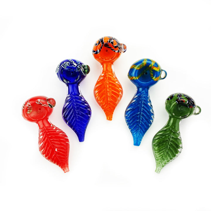 Compact 4.5" Frit Glass Pipe, Green Leaf