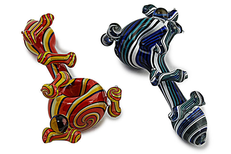 Vibrant Wig Wag Glass Hand Pipe with Built-in Miniatures