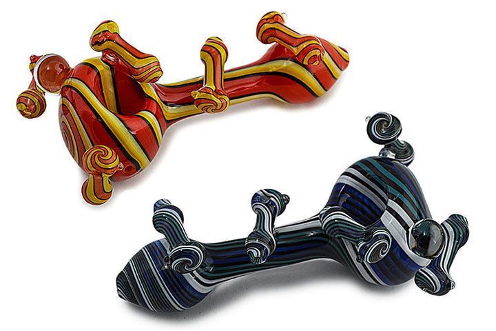 Vibrant Wig Wag Glass Hand Pipe with Built-in Miniatures