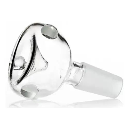 Clear glass bowl replacement for water pipes, featuring a rounded bowl with three clear glass nubs around the rim and a frosted male joint extending to the right.