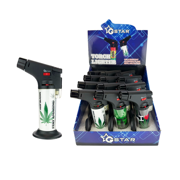 Leaf Print Table Torches - 12 Piece Display