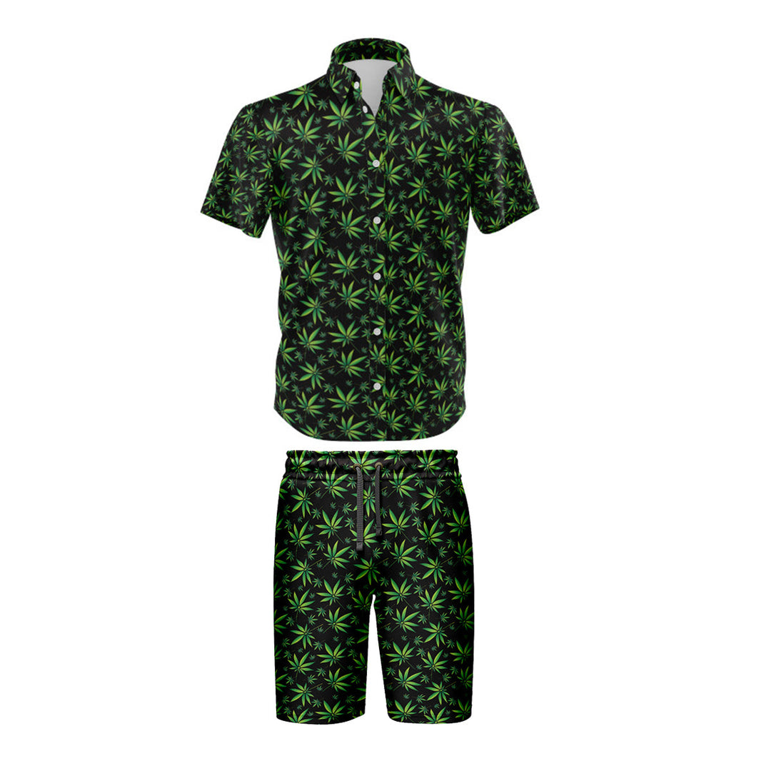 Botanical Print Black Shirt & Shorts Set - 5-Pack