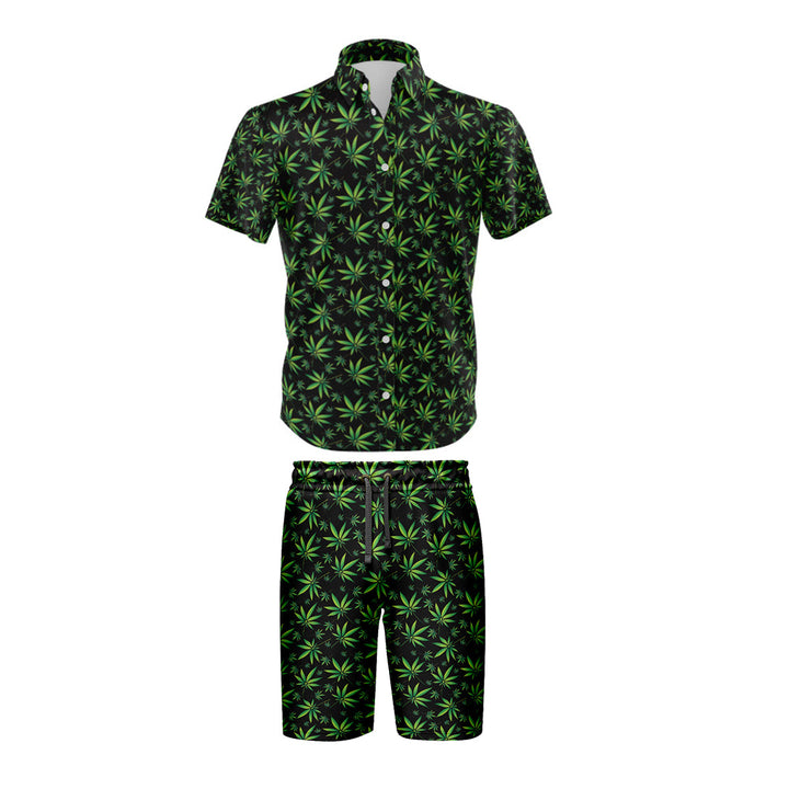 Botanical Print Black Shirt & Shorts Set - 5-Pack