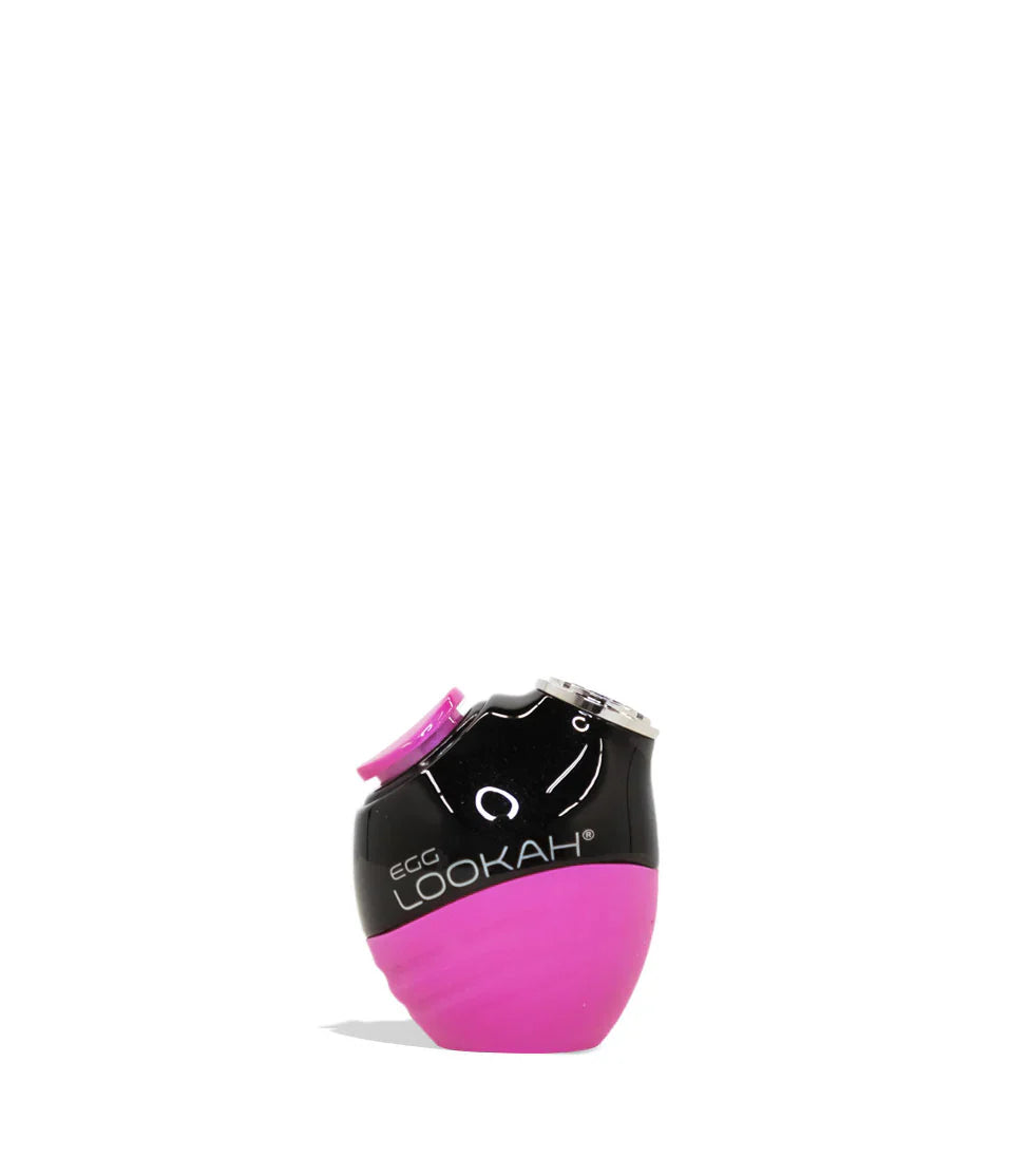 Front view of a compact, egg-shaped device, primarily hot pink on the bottom half and glossy black on the top half, with 'EGG LOOKAH' branding visible. This is a single product shot on a white background.