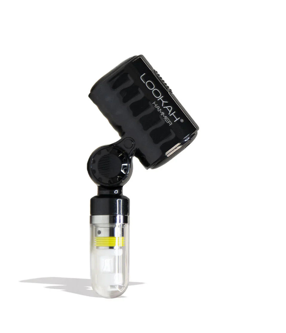 A black and clear electronic device with 'LOOKAH HAMMER' text on the black upper section, featuring a clear cylindrical lower part with a yellow internal band, set against a white background.