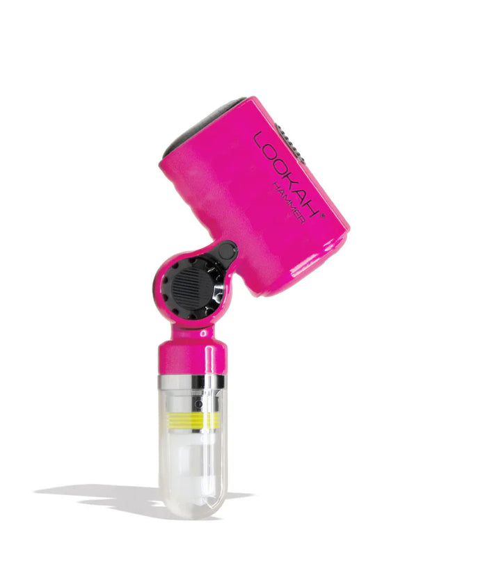 Bright pink portable e-nail with a clear water filtration chamber, angled to the right on a white background.