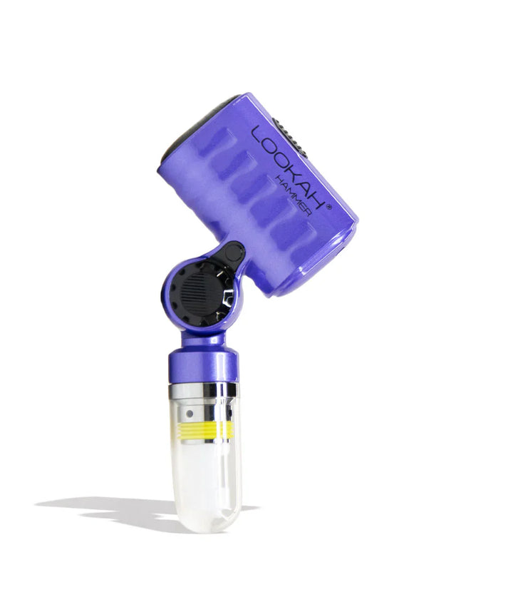 Close-up detail shot of an orange glass water pipe, showing the clear glass bowl and black rubber grommet connecting to the main body.