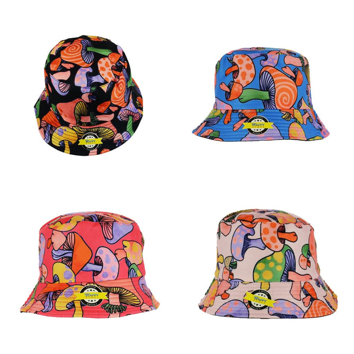 Mushroom Designs Bucket Hats Reversible Wear