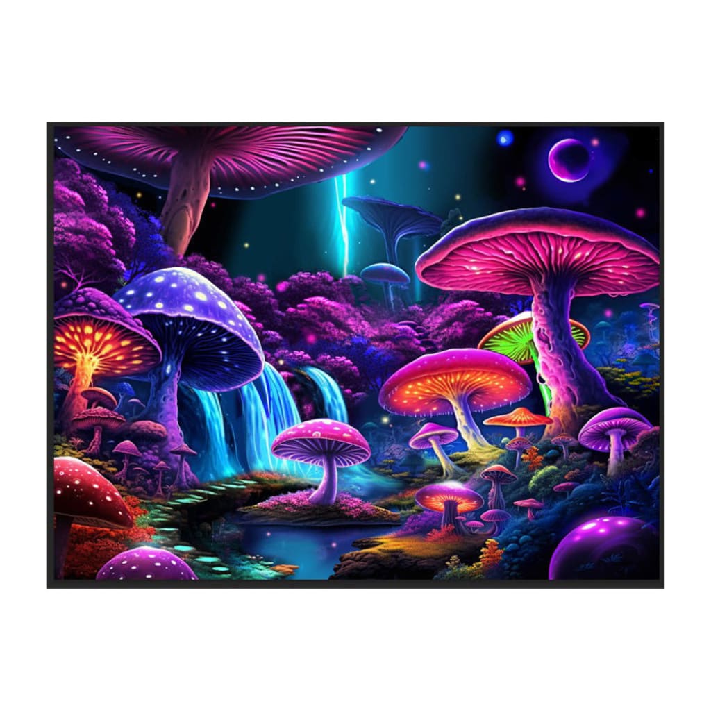 Mushroom World Black Light Reactive Wall Tapestry - 81’x53’
