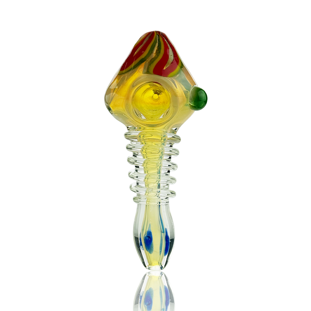 4.5" Silver Fume Spoon Pipe with Rasta Lines