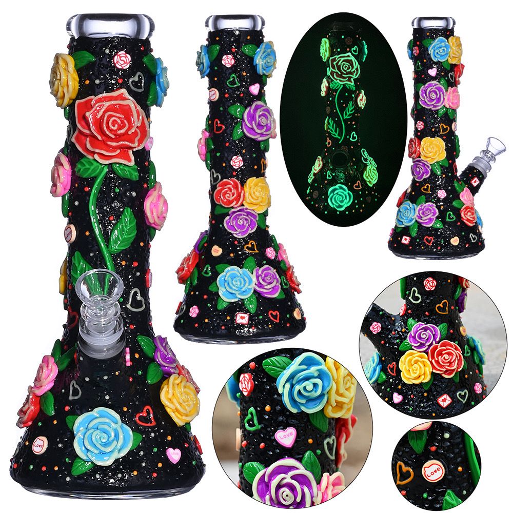 10" Rose Beaker Glow 3D Water Pipe with 14mm Bowl
