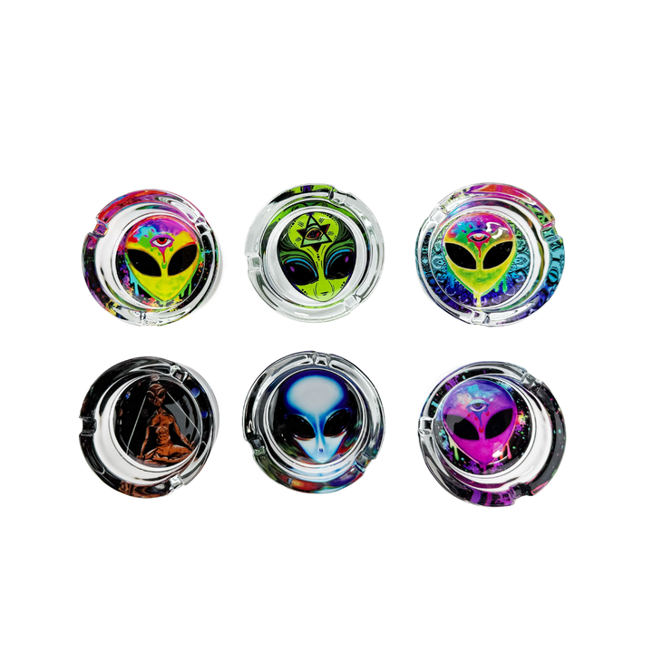 Alien Motif Glass Ashtray - 6 Slots