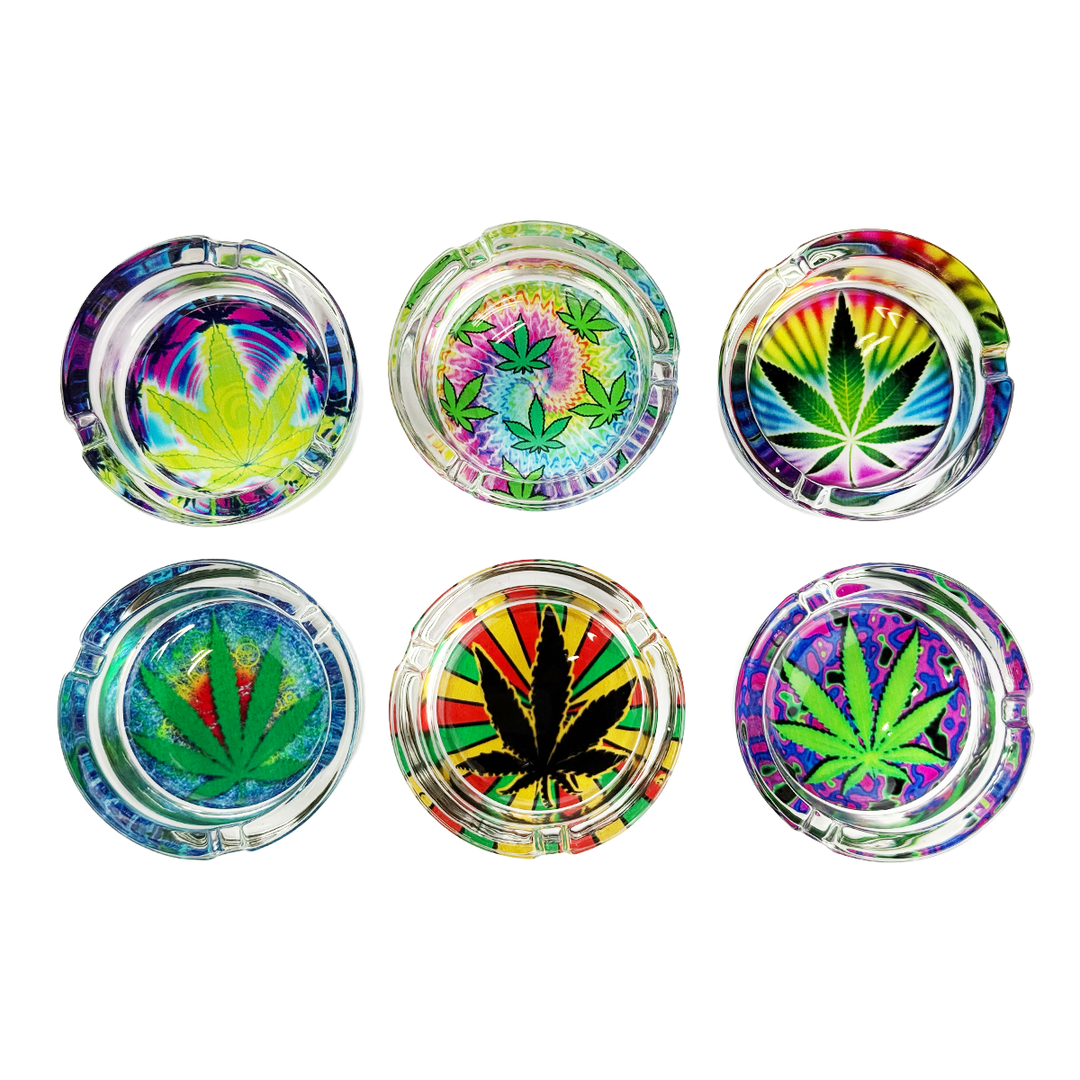 Patterned Glass Ashtray with 6 Slots