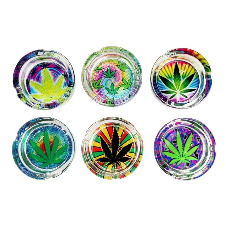 Patterned Glass Ashtray with 6 Slots