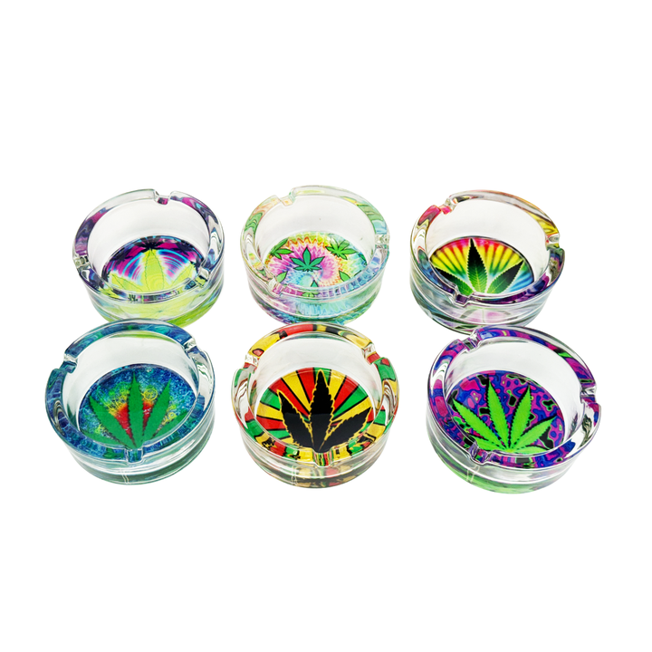 Patterned Glass Ashtray with 6 Slots