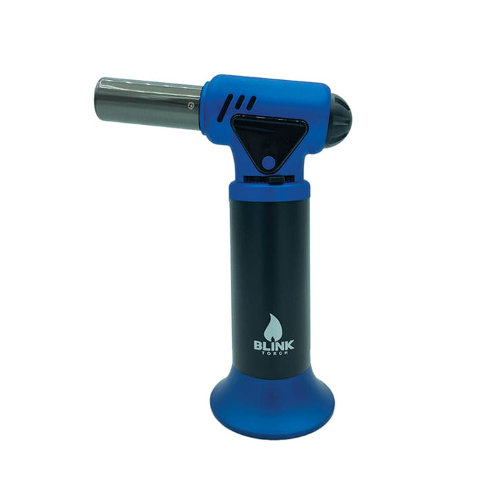 A blue and black handheld torch with a metallic nozzle and a 'BLINK TORCH' logo on the black handle.