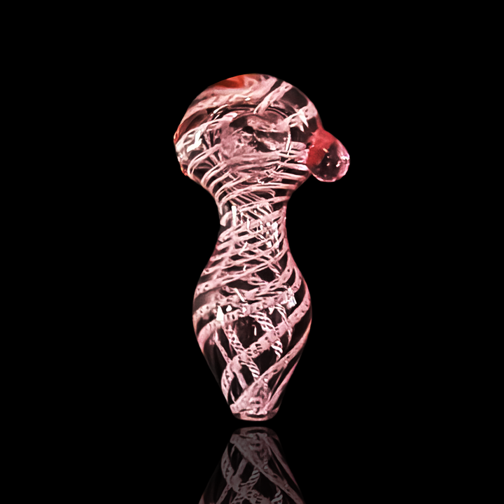 Pink Glass Hand Pipe with Belly & Twist Art