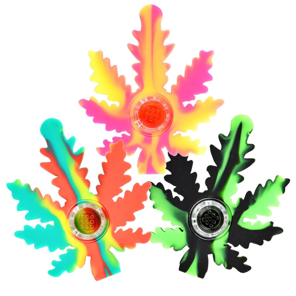 Silicone Hemp Leaf Hand Pipe - 4’ / Colors Vary