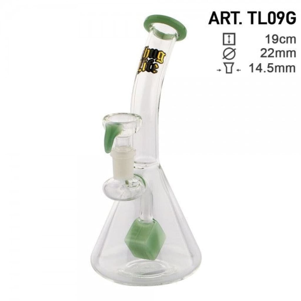 Thug Life | 7" Cube Perc Green Glass Water Pipe