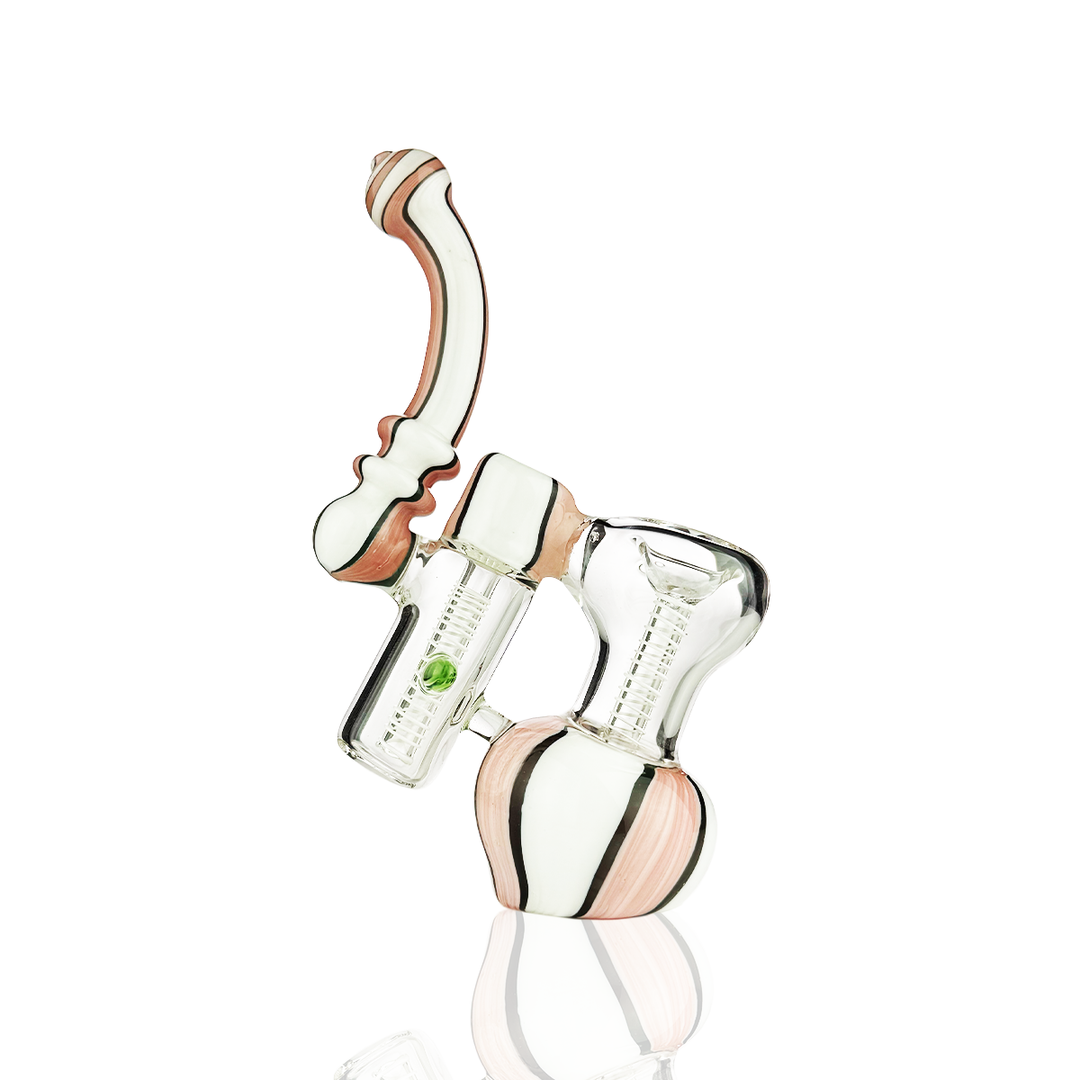 7-Inch Double Chamber Bubbler - Pink & White Stripe