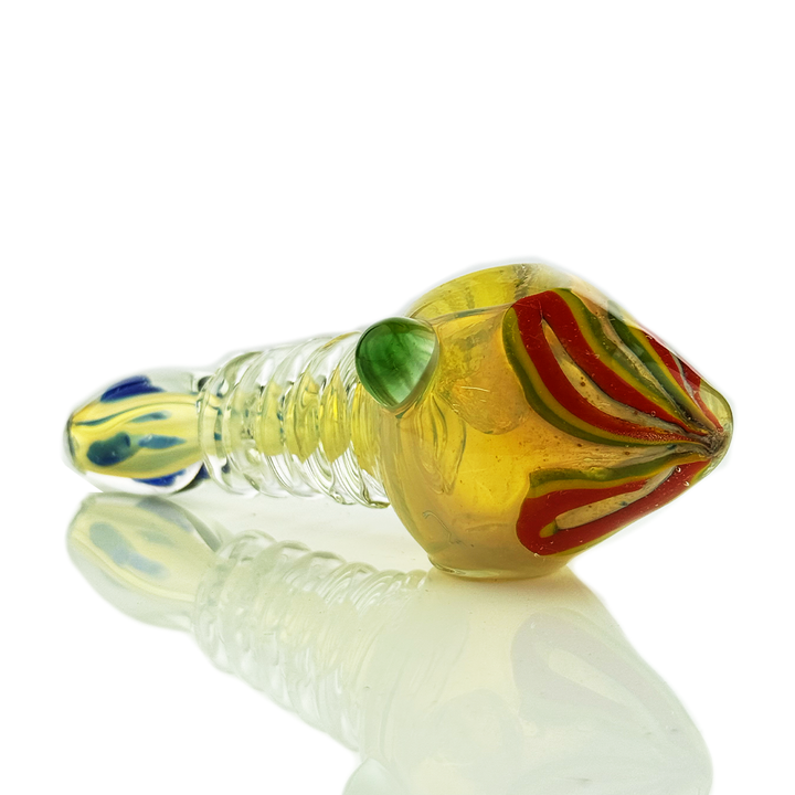4.5" Silver Fume Spoon Pipe with Rasta Lines