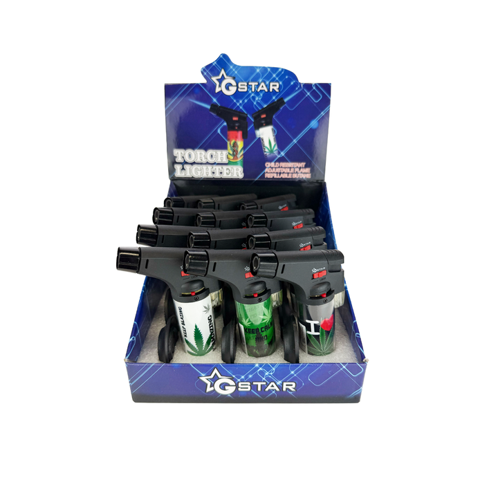 Leaf Print Table Torches - 12 Piece Display