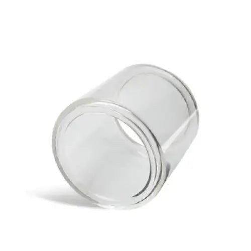 A clear, cylindrical glass chamber lying on its side, casting a subtle shadow on a white background.