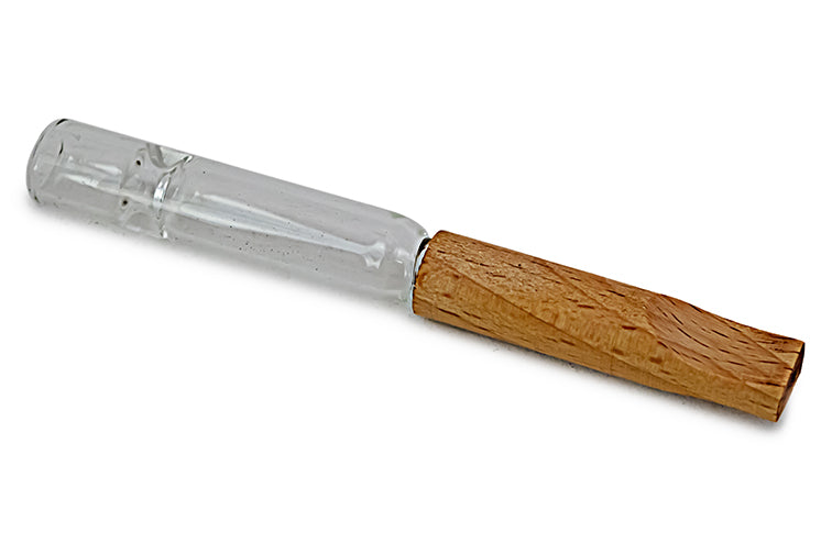 Compact Glass Chillum with Wooden Mouthpiece