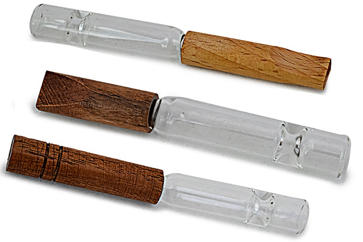 Compact Glass Chillum with Wooden Mouthpiece