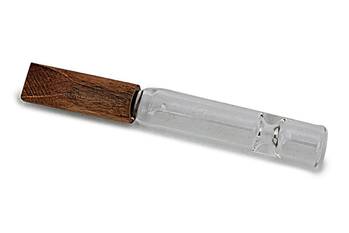 Compact Glass Chillum with Wooden Mouthpiece