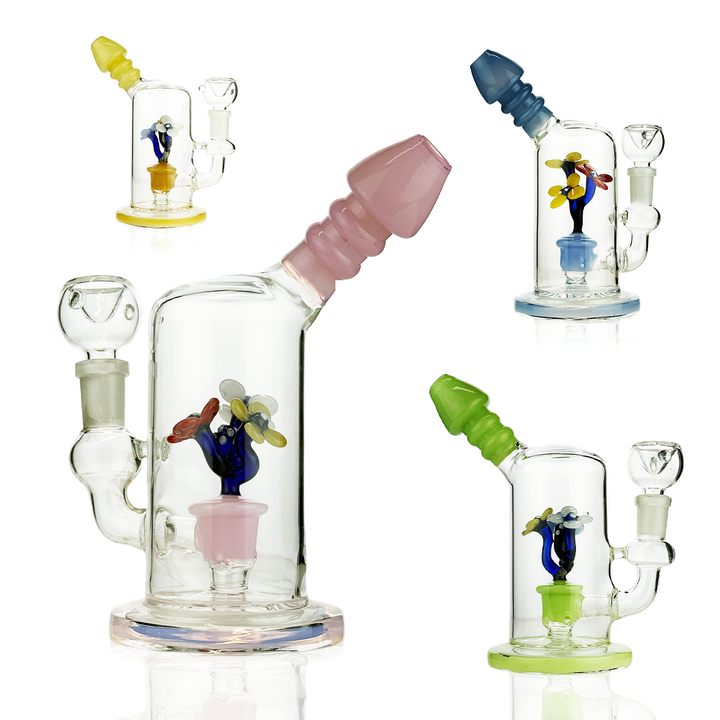 7" Slime Glass Flower Perc Water Pipe with 14mm Bowl