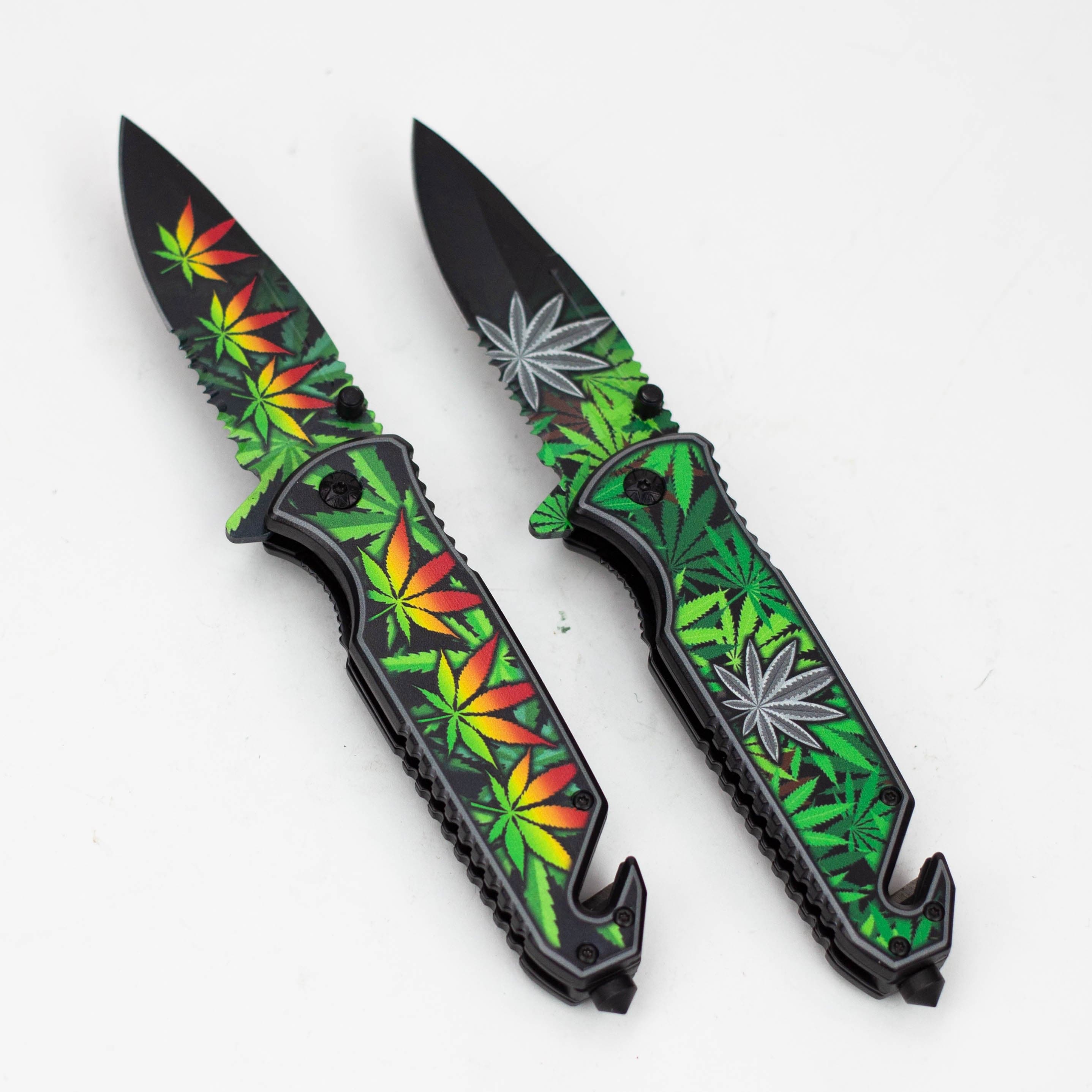 8" Leaves - Folding Knife W/ Belt Cutter_0