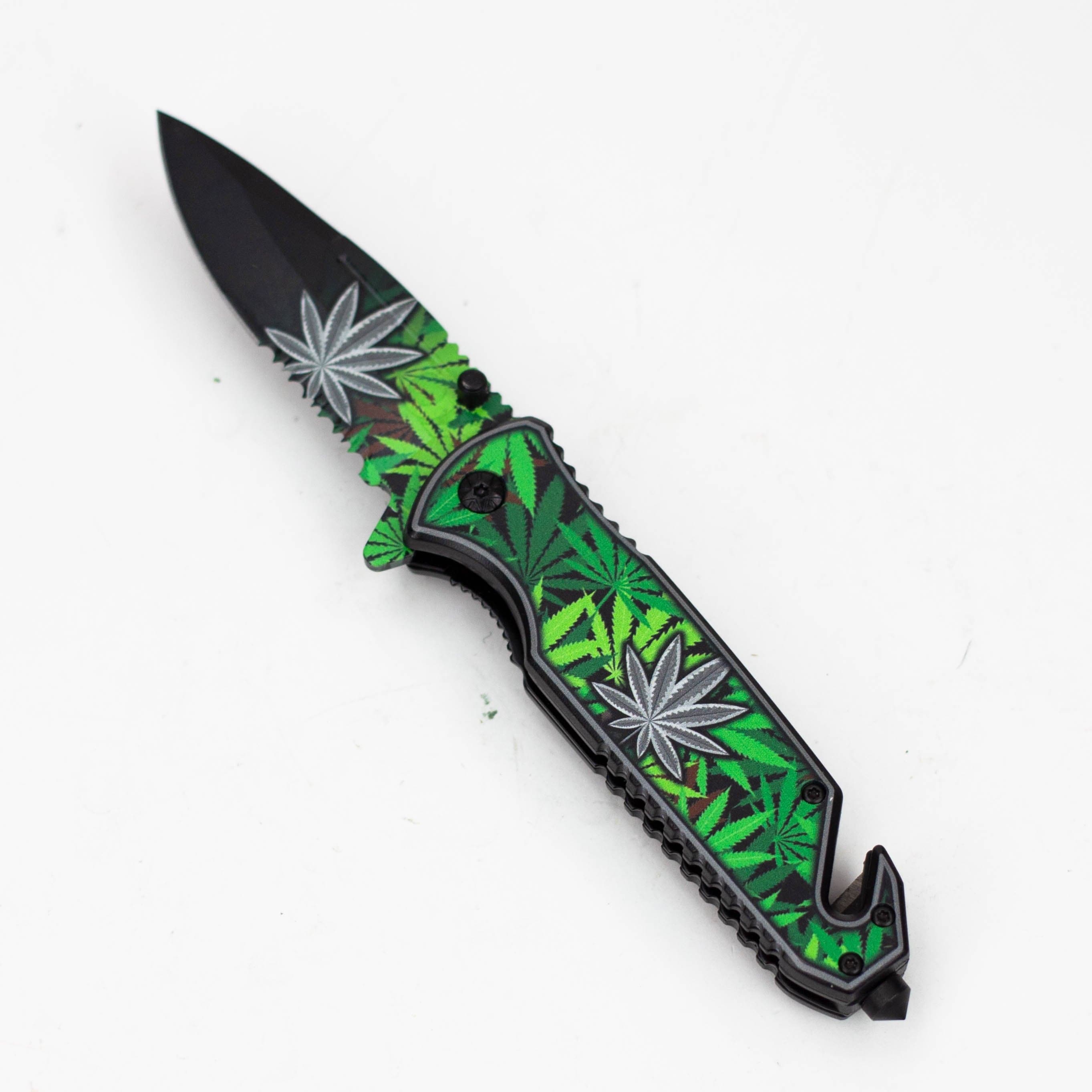 8" Leaves - Folding Knife W/ Belt Cutter_2