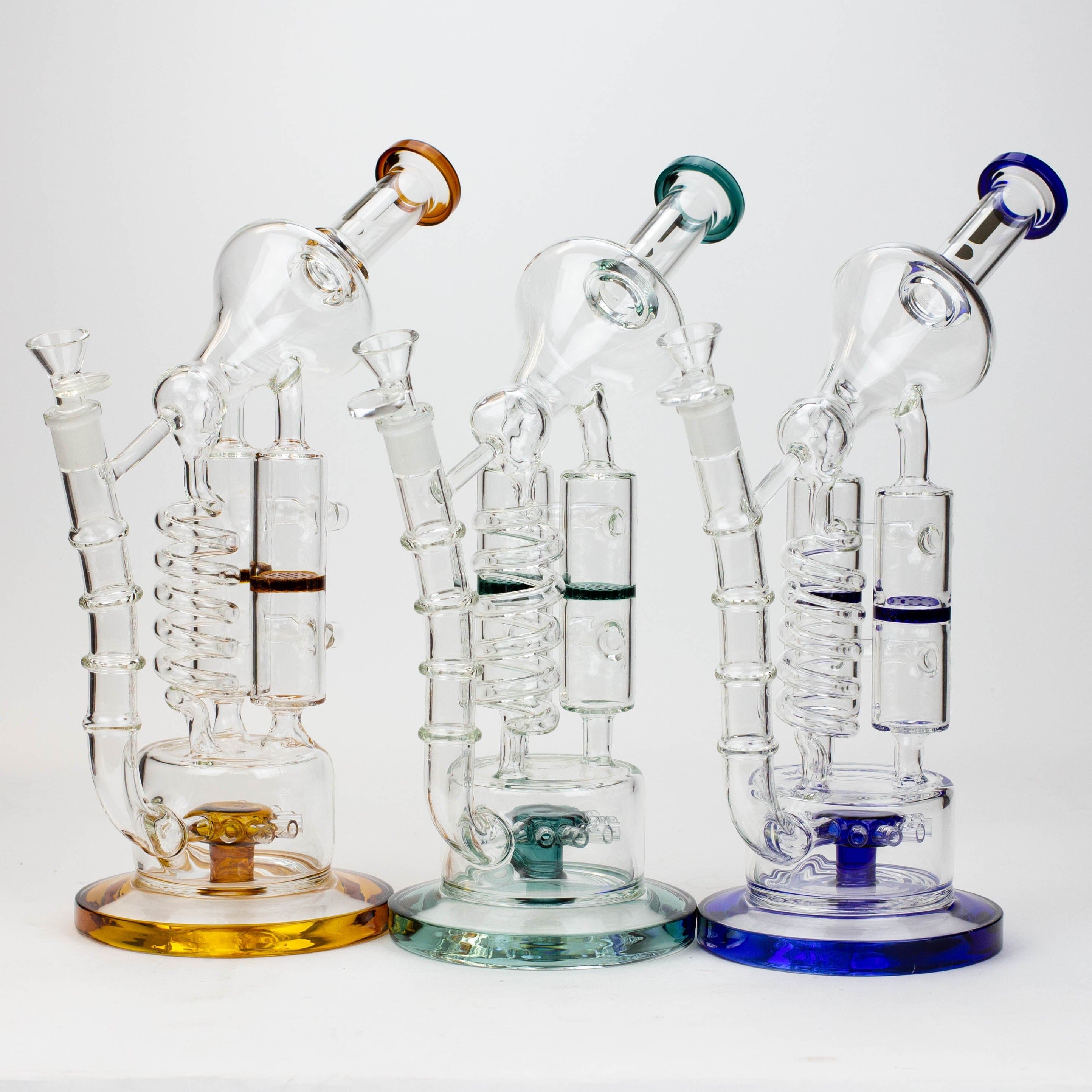 Infyniti coil, dual honeycome and flower diffuser glass recycler pipes 13"_0