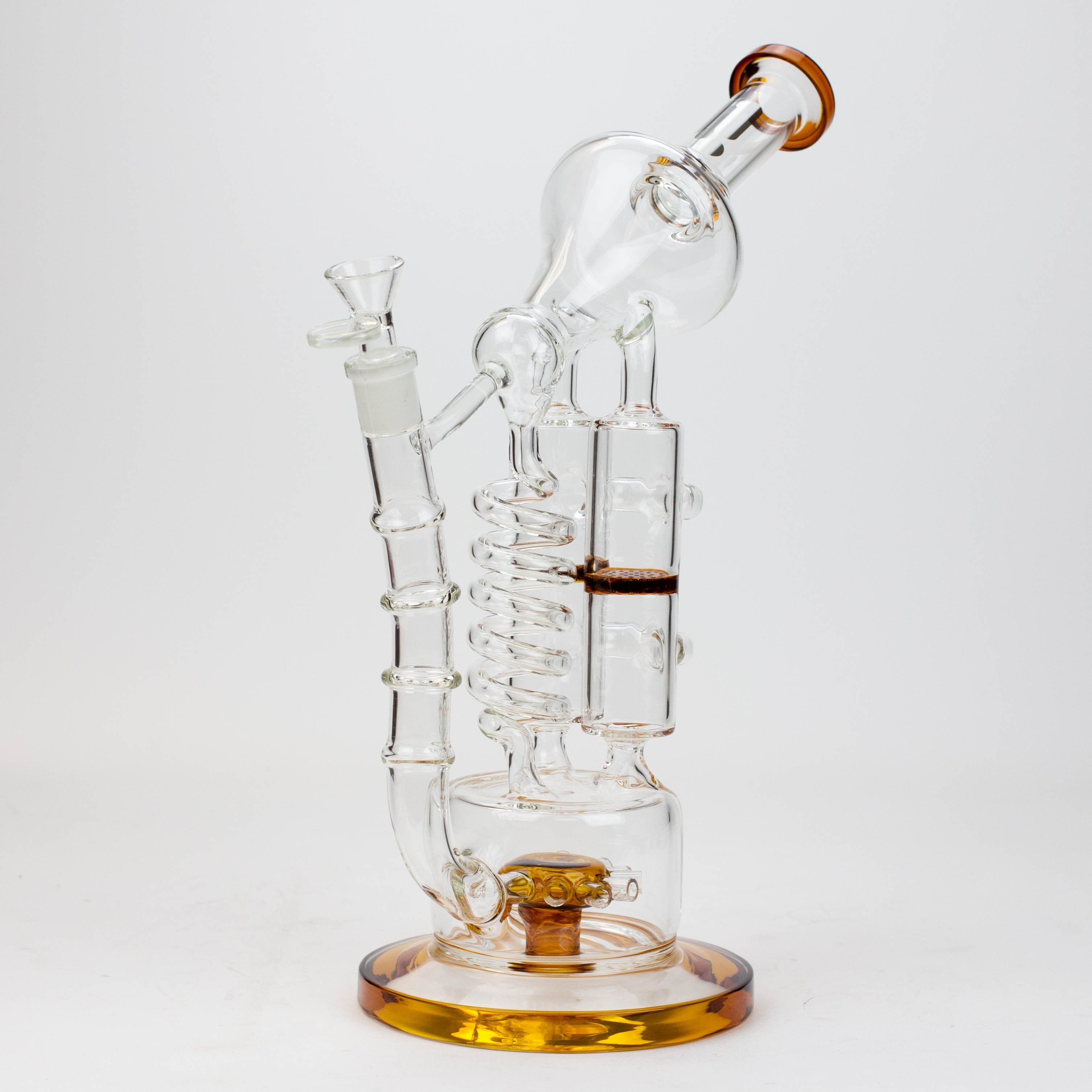 Infyniti coil, dual honeycome and flower diffuser glass recycler pipes 13"_4