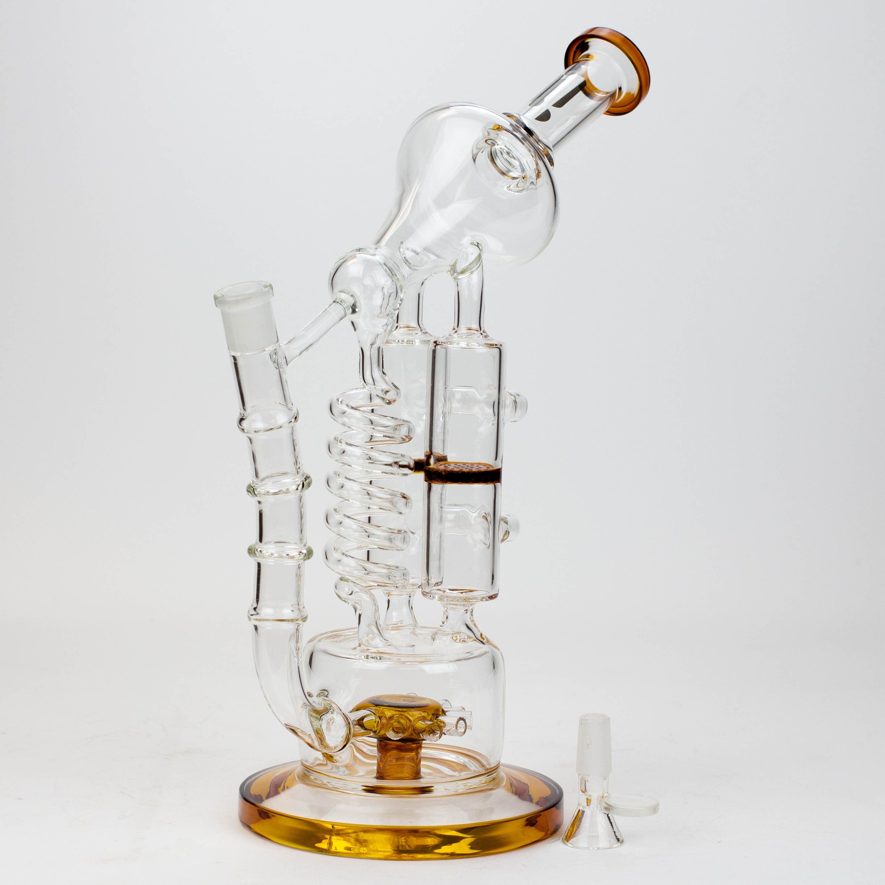 Infyniti coil, dual honeycome and flower diffuser glass recycler pipes 13"_2