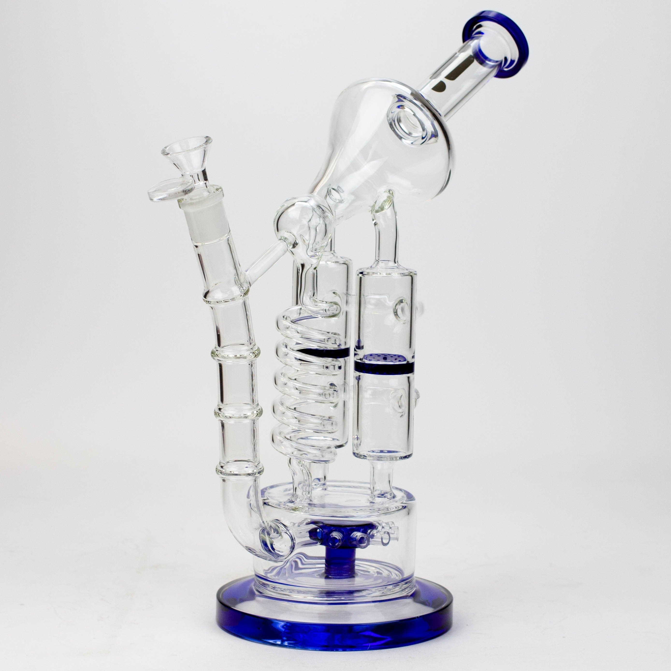 Infyniti coil, dual honeycome and flower diffuser glass recycler pipes 13"_5