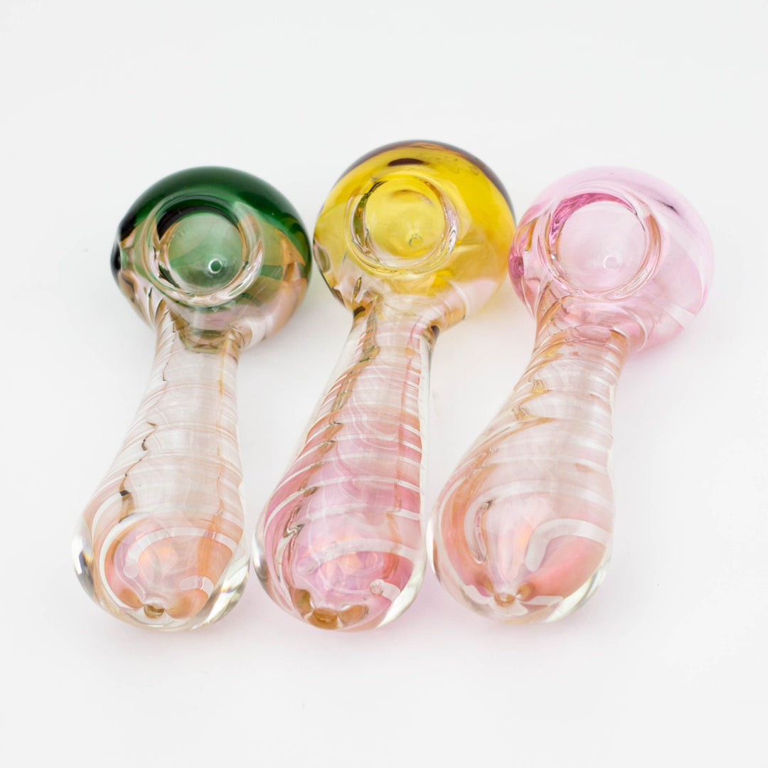 Gold fumed twisted glass hand pipe 5"_0