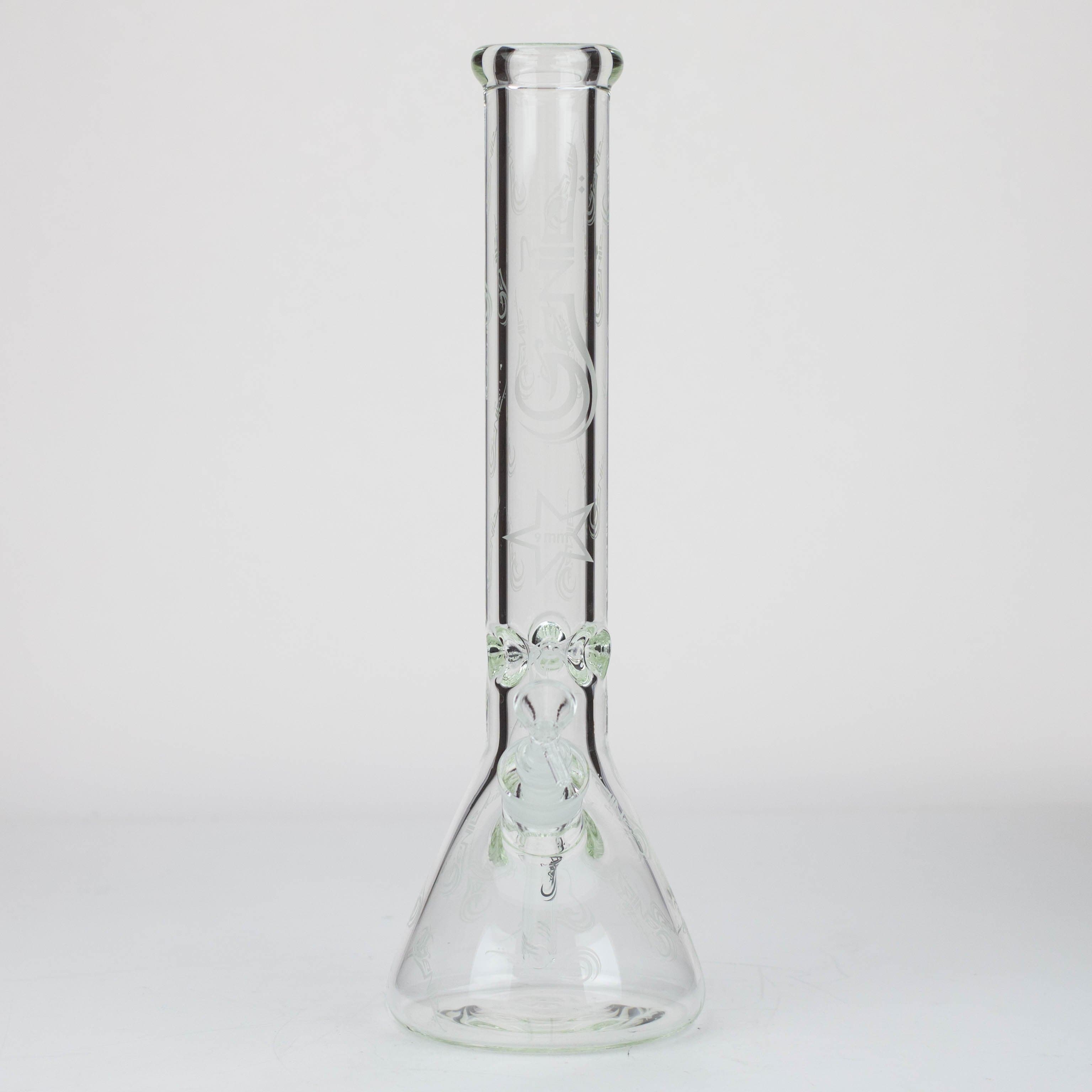 Genie pattern 9 mm clear glass water pipes 16"_2