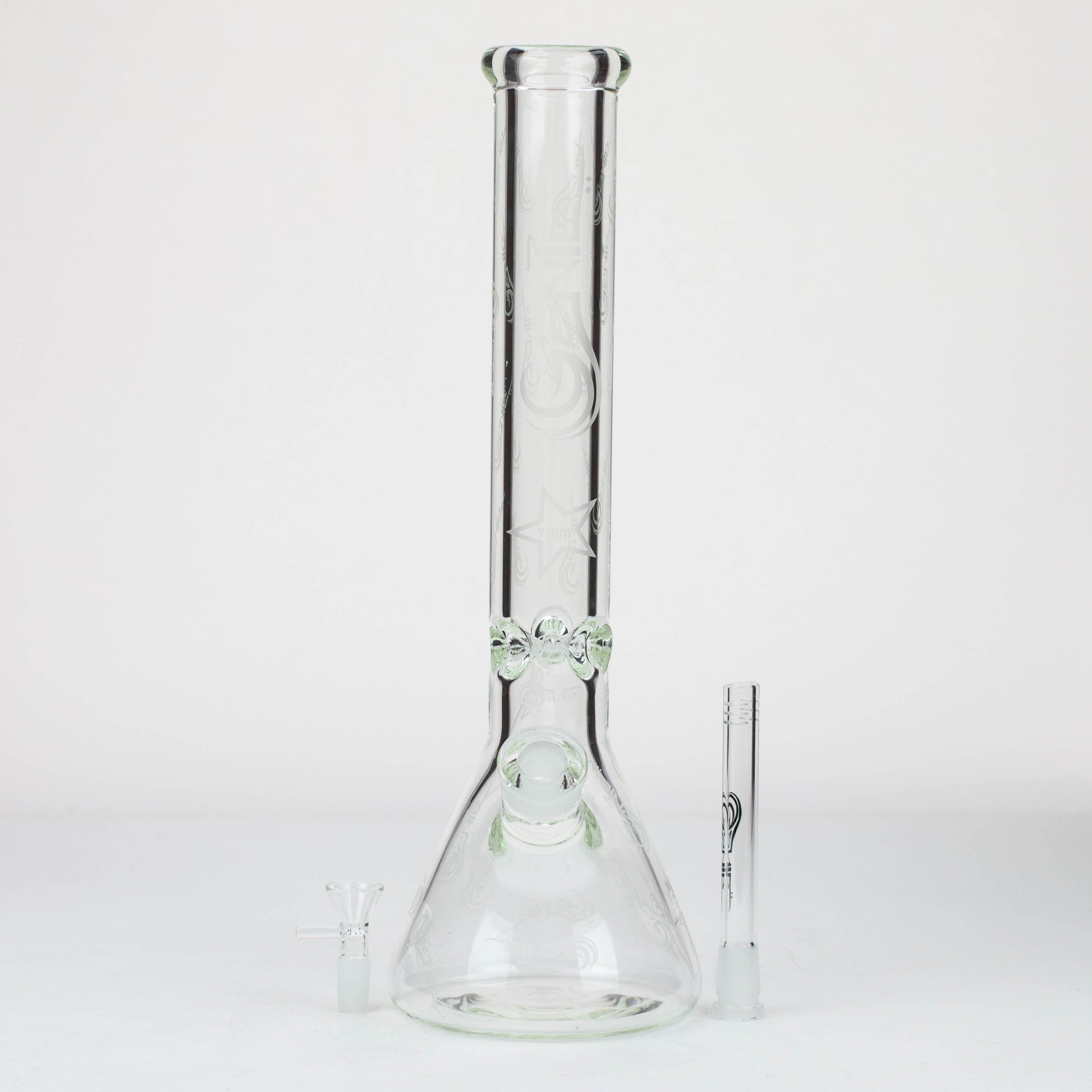 Genie pattern 9 mm clear glass water pipes 16"_8