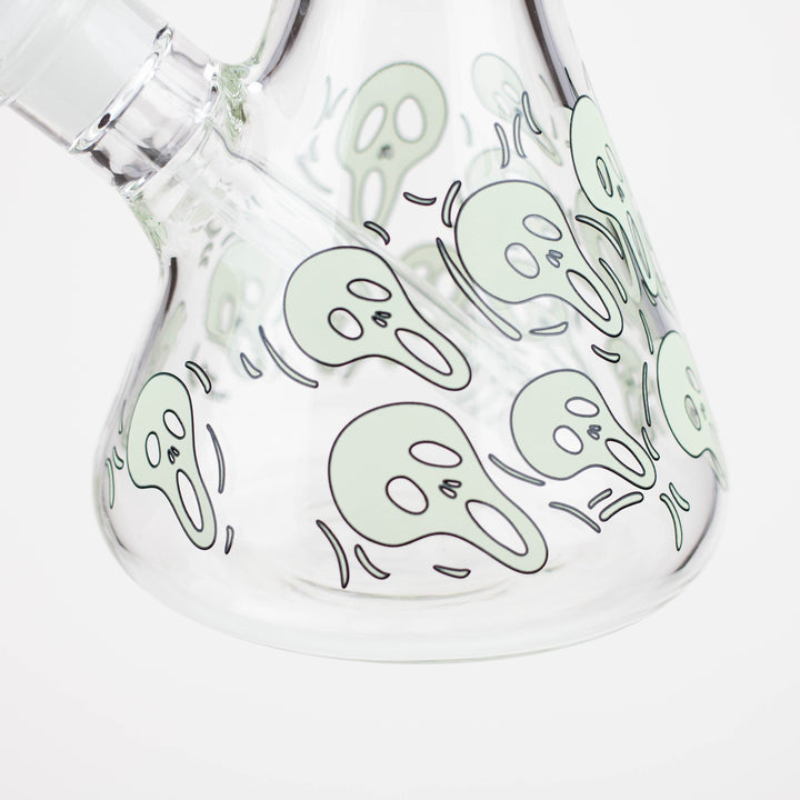 14" Ghost Pattern glow in the dark 7mm glass beaker pipes_7