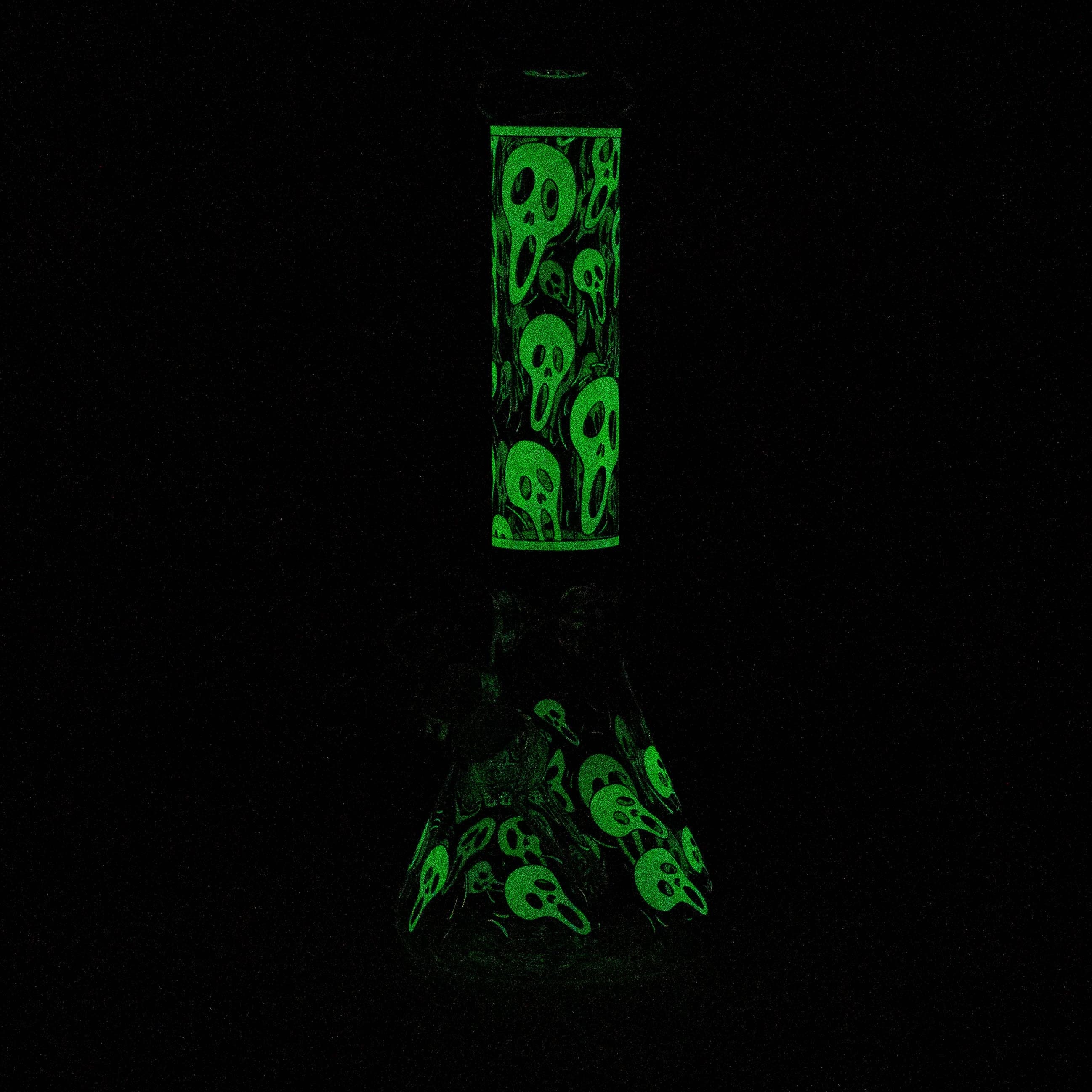 14" Ghost Pattern glow in the dark 7mm glass beaker pipes_0