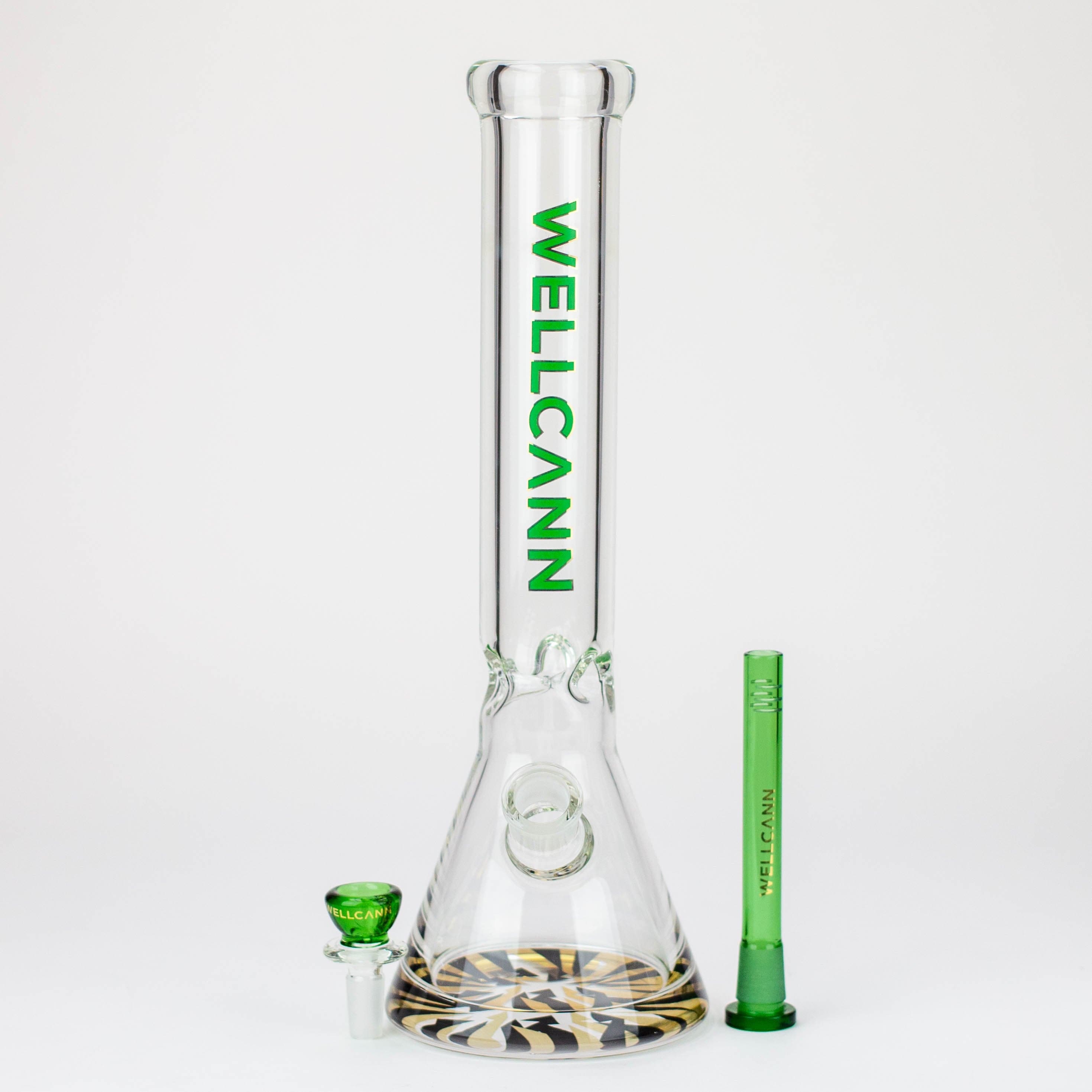 WellCann 14" 7 mm Thick beaker pipes with green logo and thick decal base_1
