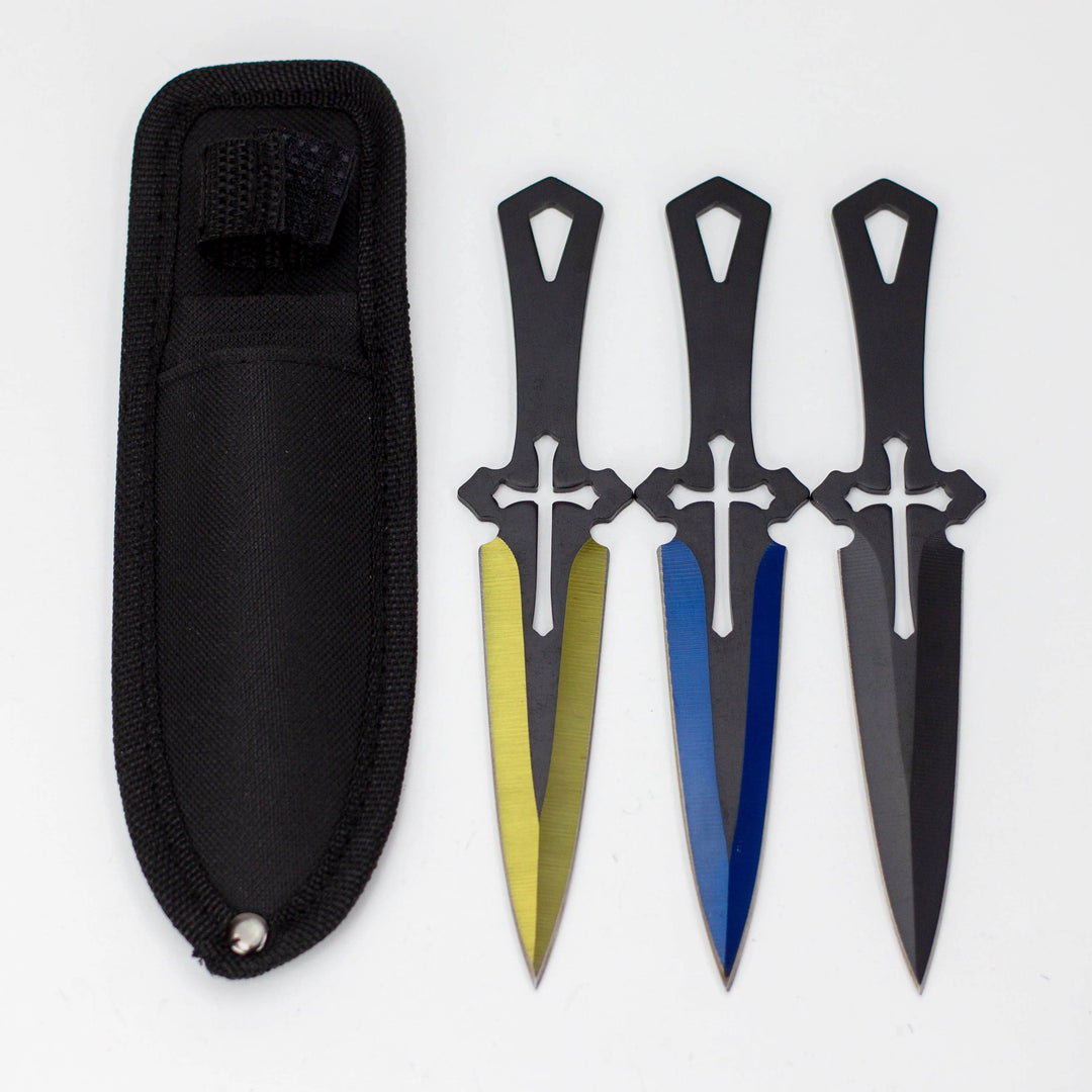 6.5″ Throwing Knife with Sheath 3PC SET Blue/Gold/Black_0