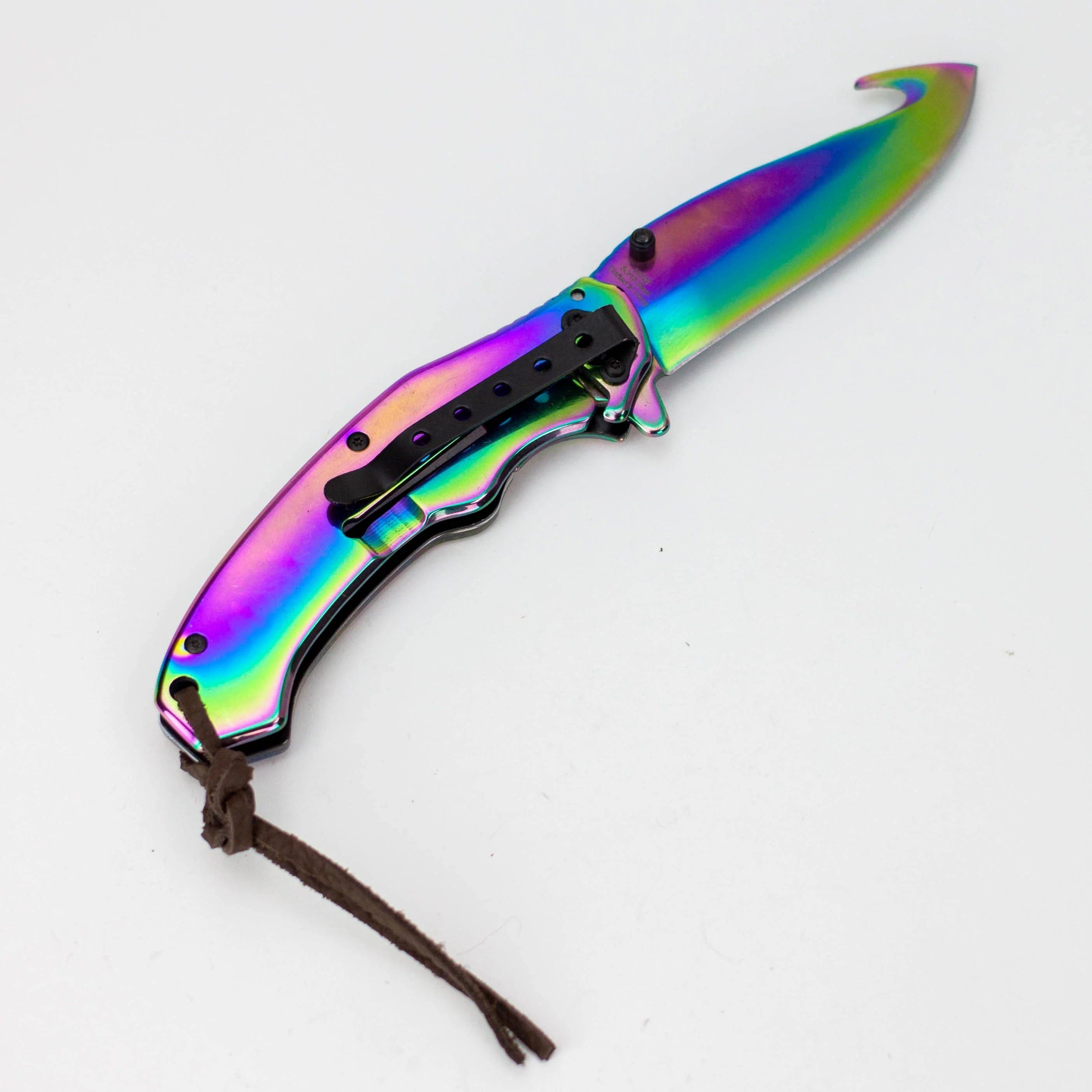 Defender Xtreme 8″ Folding Knife Rainbow Blade w/ Designer Handle_2