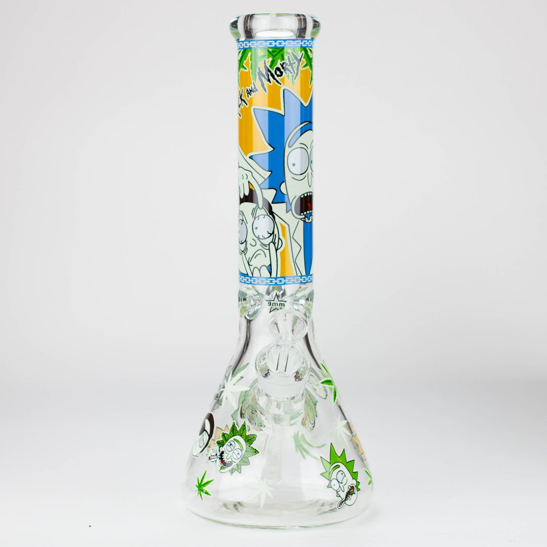 RM cartoon 9 mm glass glow beaker water pipes 13.5”_5